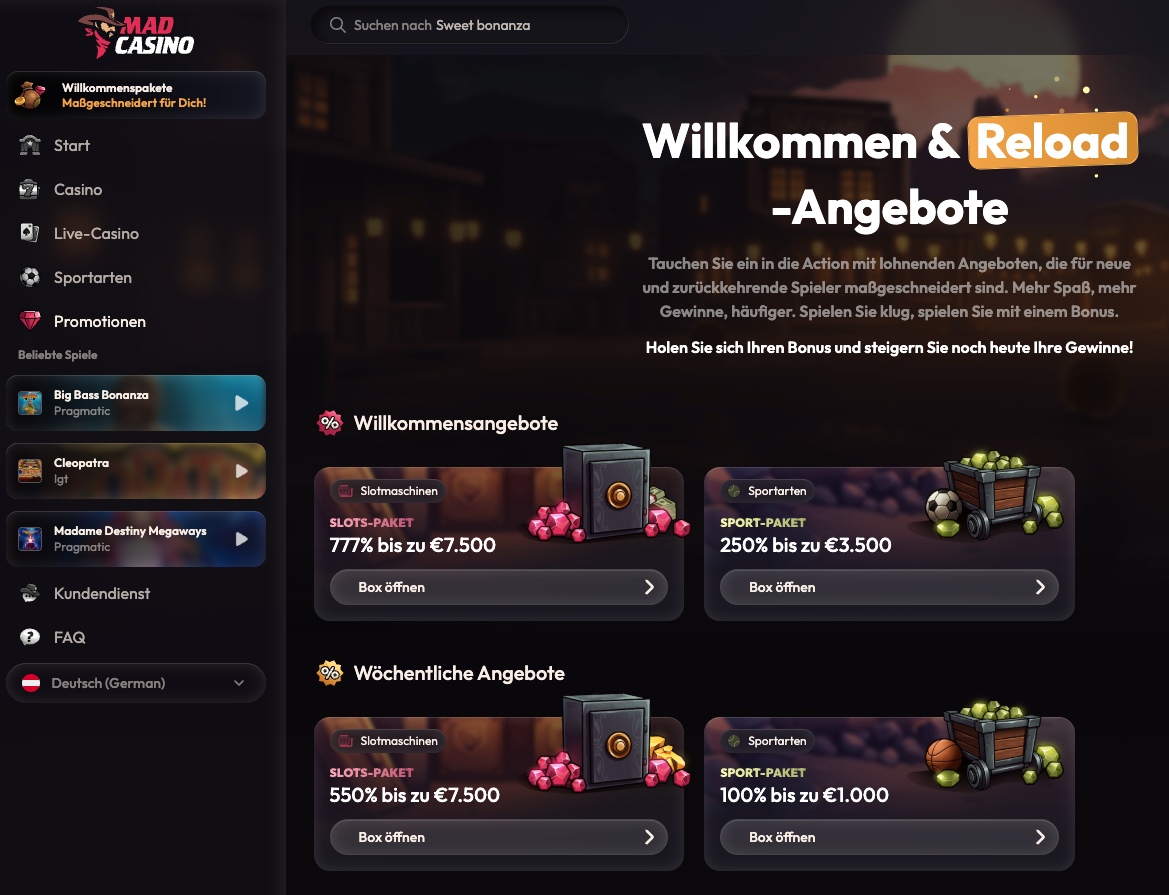 Mad Casino Bonuses