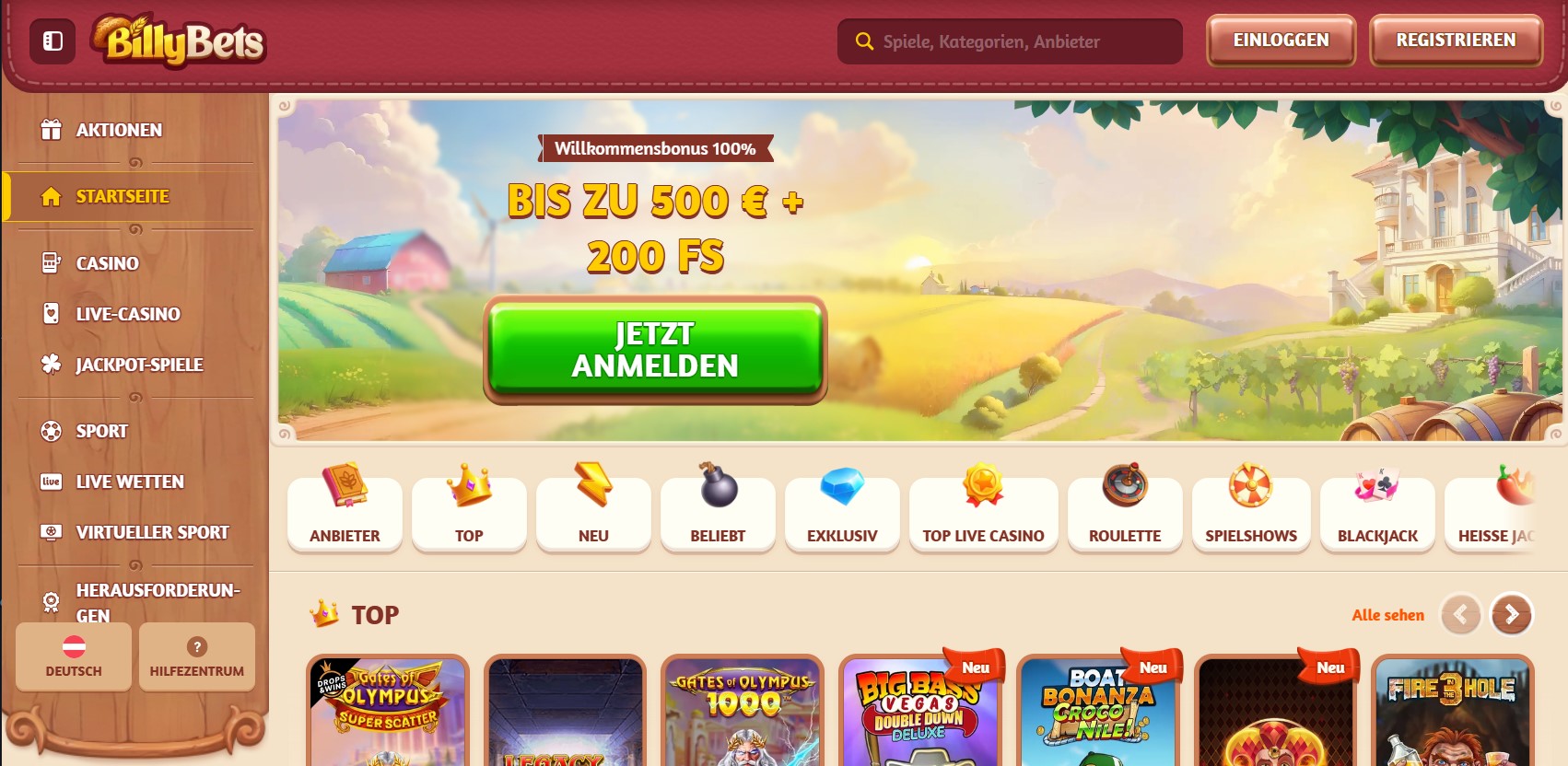 BillyBets Homepage