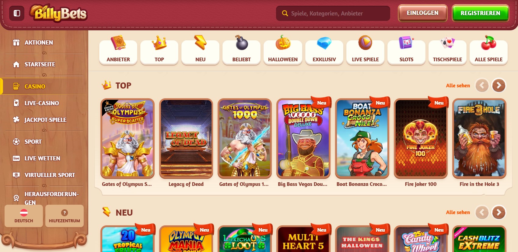 BillyBets Spiele