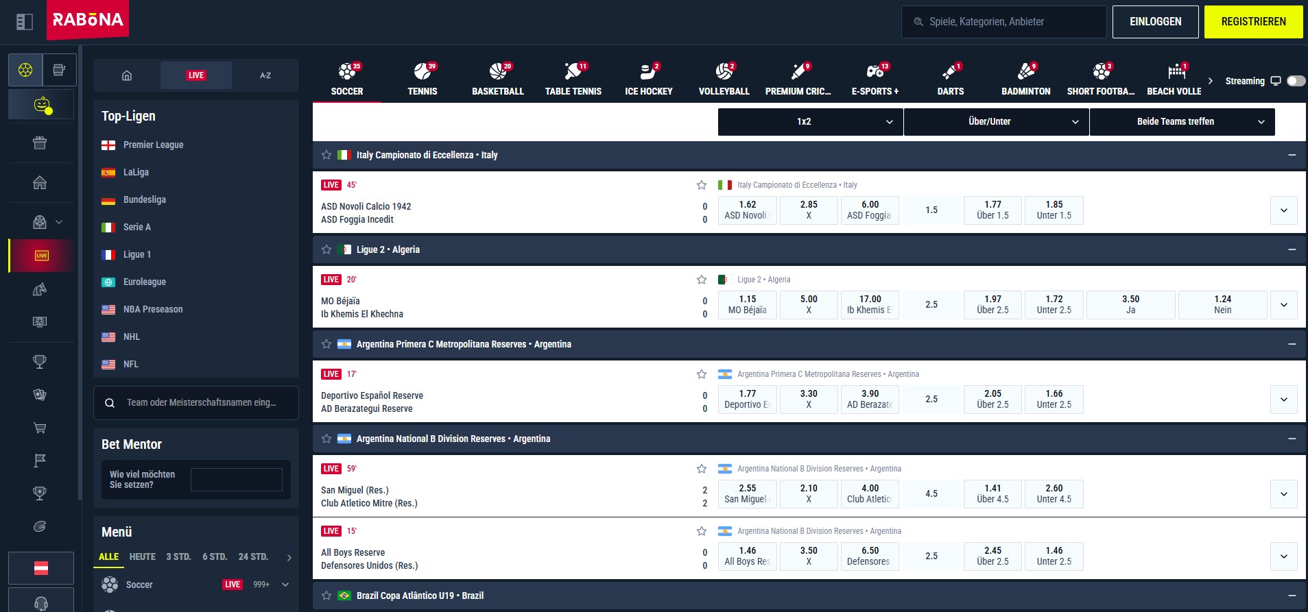 Rabona Live-Wetten