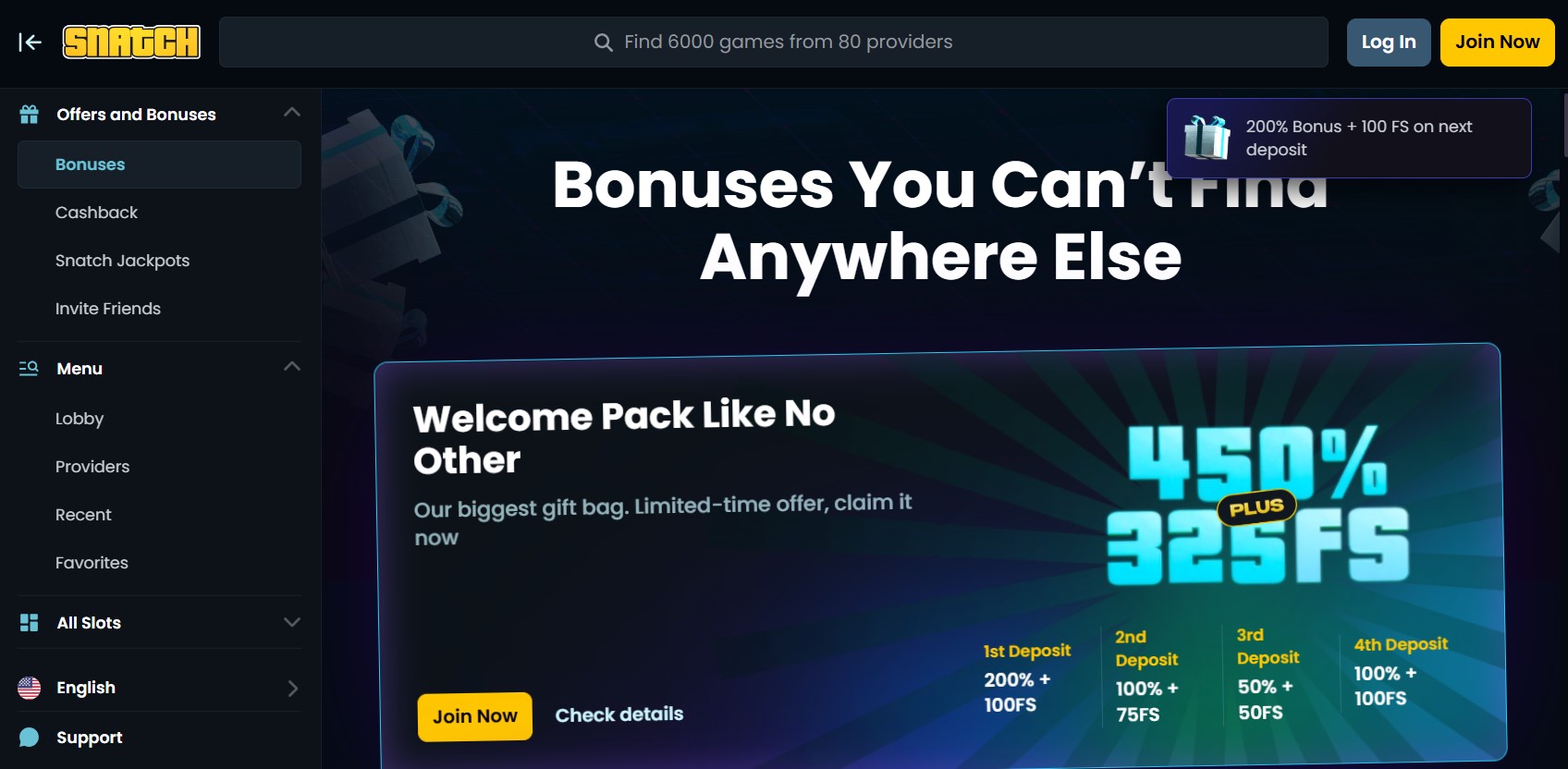 Snatch Casino Bonus