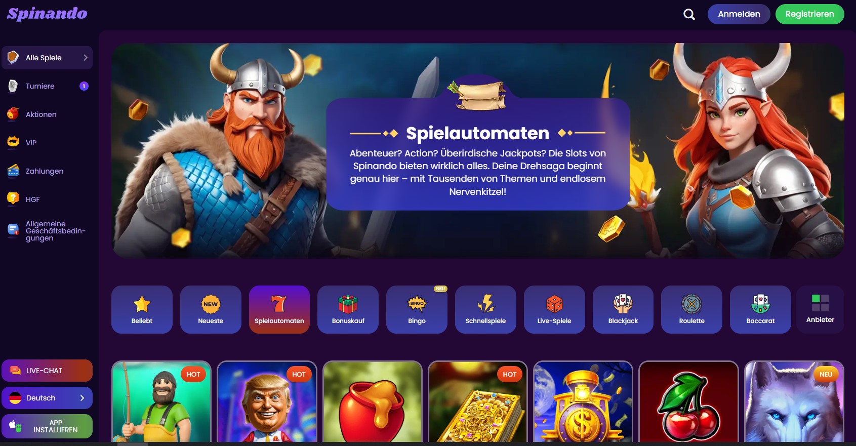 Spinando Spiele