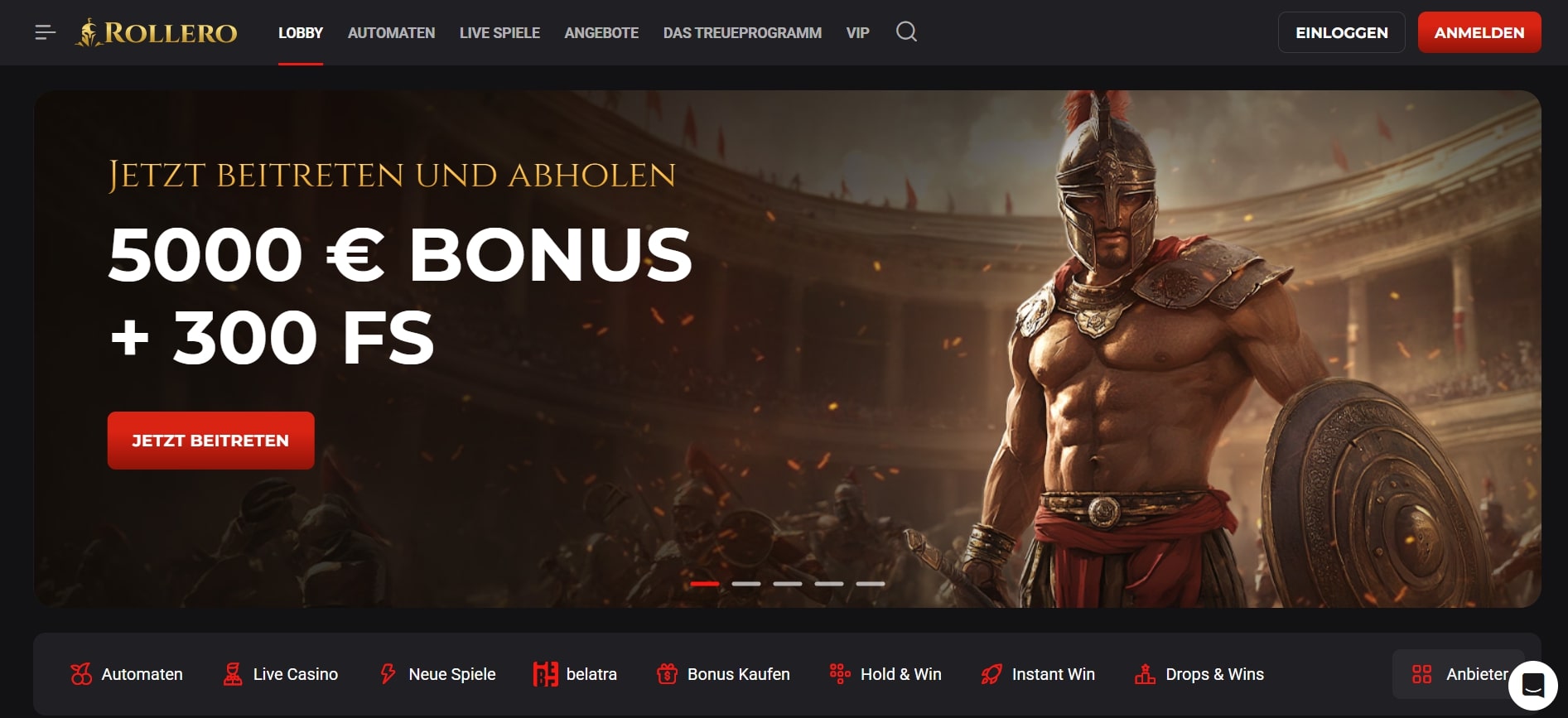 Rollero Casino Homepage