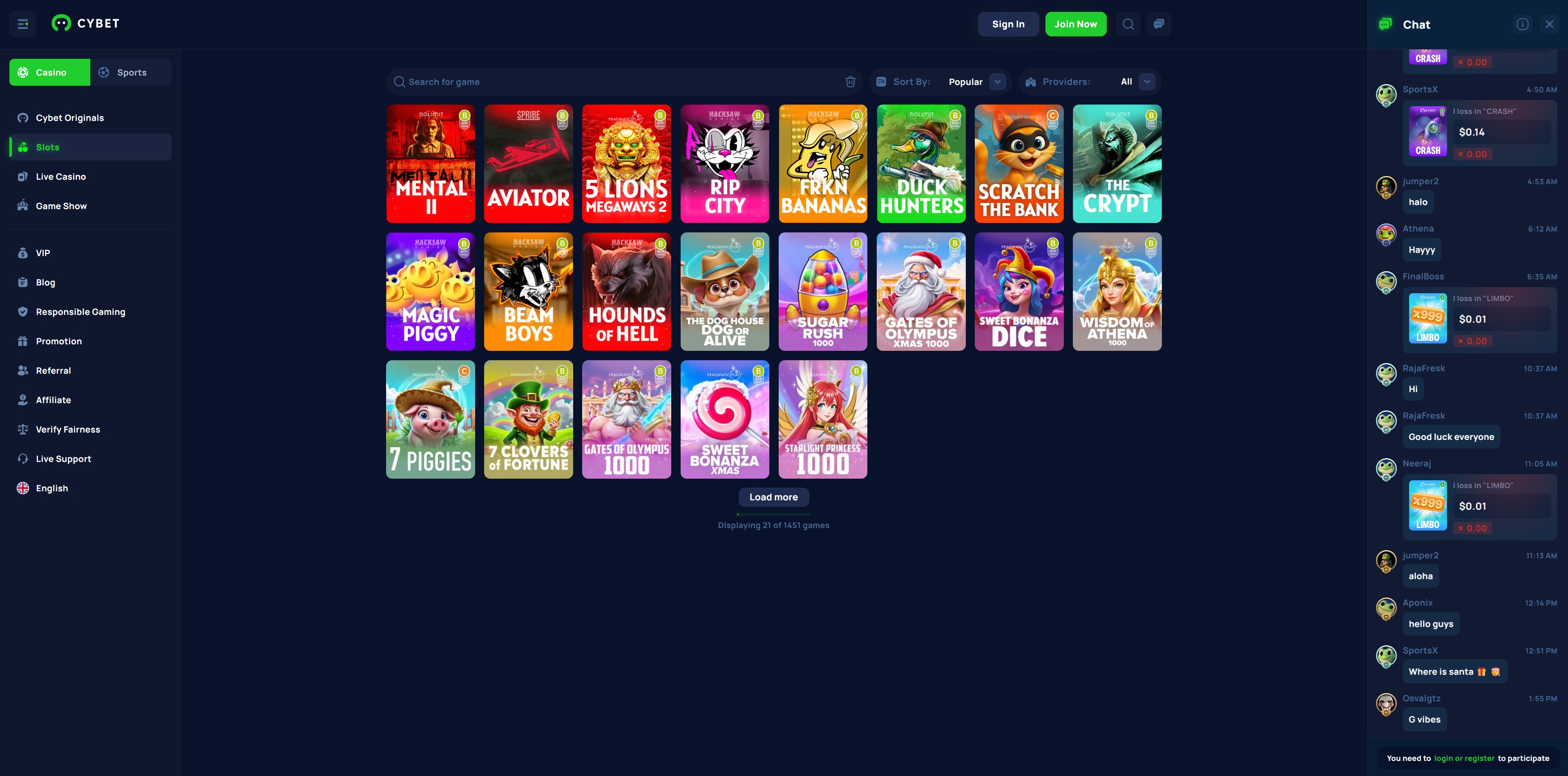 Cybet.com Spiele