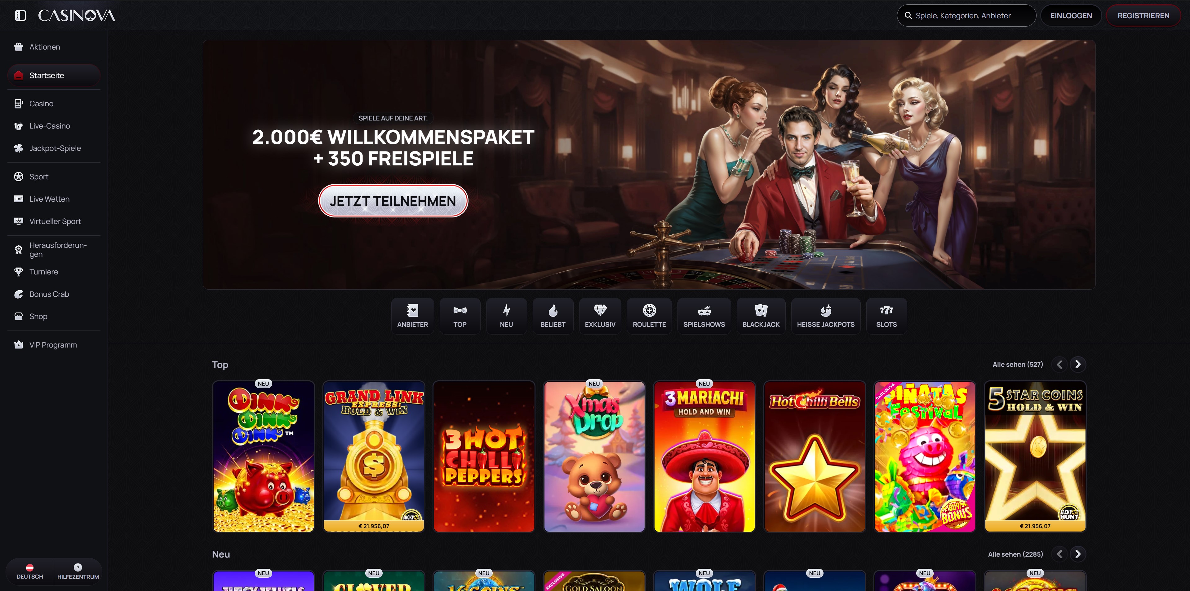 Casinova Homepage